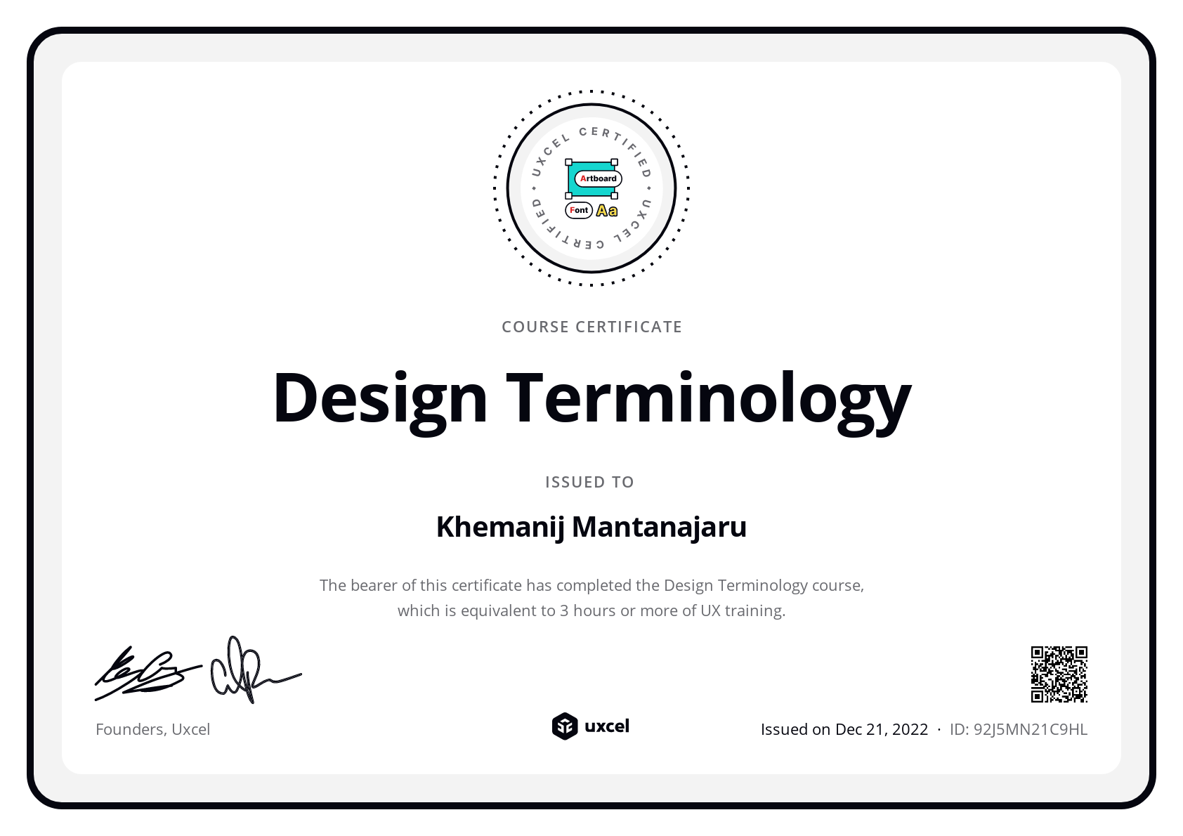 Khemanij Mantanajaru's certificate